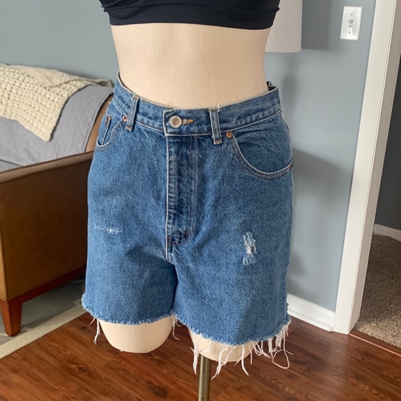 Distressed, vintage, blue jeans shorts high rise, 11 - Picture 1 of 8